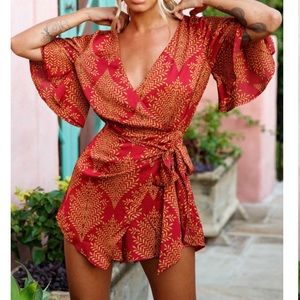 Hello Molly Red Wrap Romper